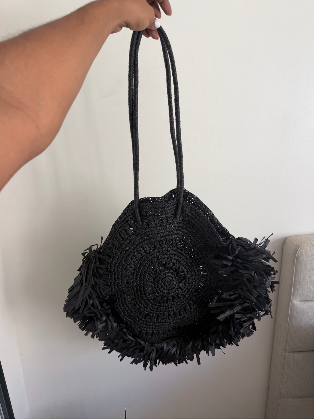 Zara Black Crochet Fringe Tote - Picture 2 of 2